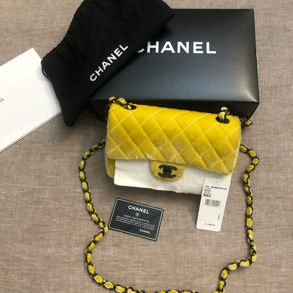 Sold sold don’t buy Chanel Yellow Velvet Classic